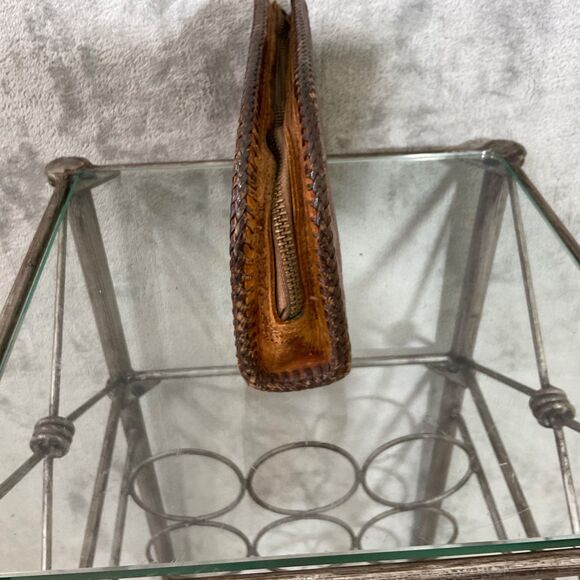 Vintage Tooled Leather Clutch Purse Bag Brown Western Rodeo Zip around  patina * - Picture 5 of 13